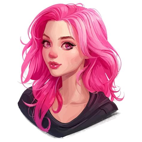 Un Dibujo De Una Chica Con Cabello Rosa Y Cabello Rosa Vector Premium