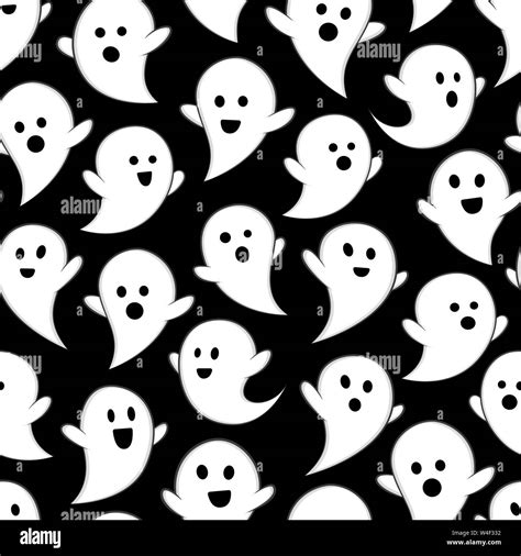 Cute Ghosts Seamless Pattern Halloween Vector Illustration Background