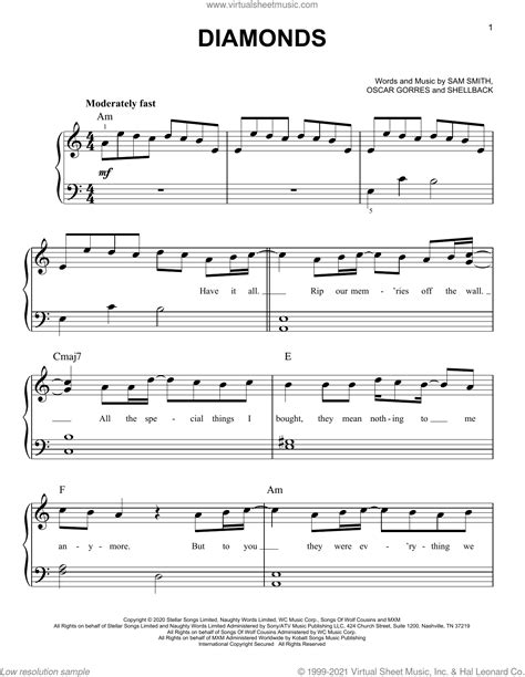 Diamonds sheet music for piano solo (PDF-interactive)