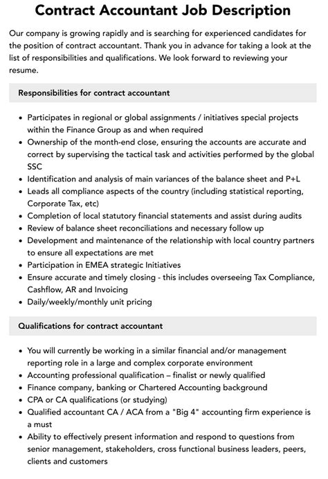 Contract Accountant Job Description Velvet Jobs