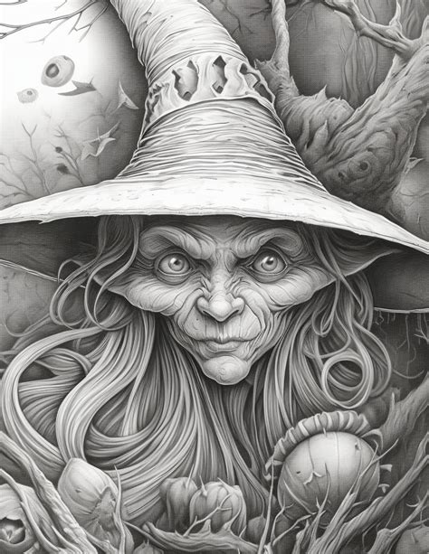 Scary Witches And Sorcerers Coloring Page For Adults And Etsy