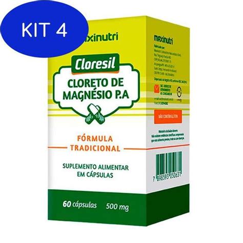 Kit 4 Cloresil Cloreto De Magnésio P A 500Mg 60 Cápsulas Maxinutri