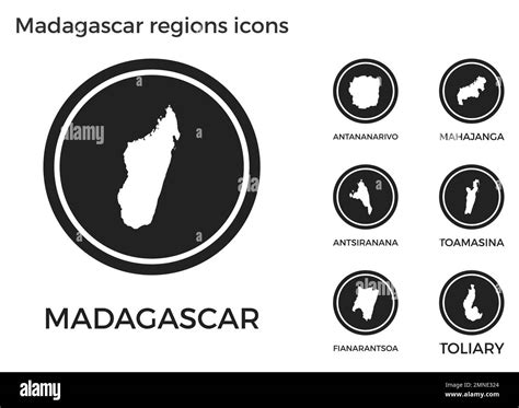 Madagascar Regions Icons Black Round Logos With Country Regions Maps