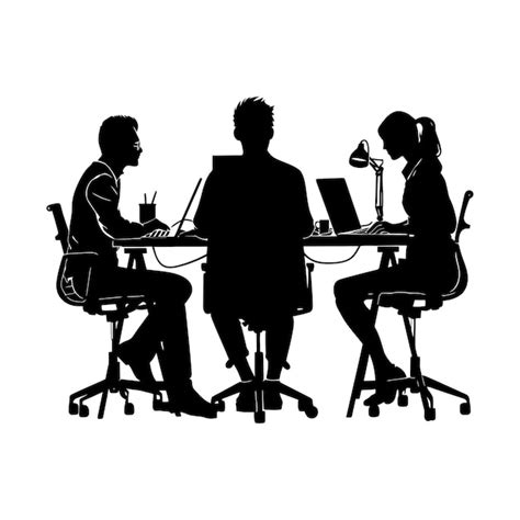 Premium Vector Silhouette Office Desk With Laptop People Work Inside