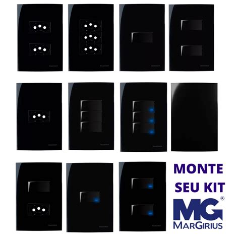 Tomada Interruptor Preto Sleek Ebony Linha Completa Margirius Shopee