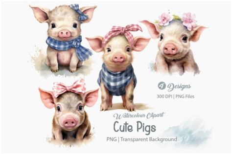 Cute Pigs Clipart Bundle Piglets Png Graphic By Creationx Space