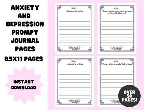 Printable Anxiety And Depression Journal Prompt Pages Etsy