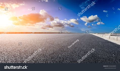 Asphalt Road Sky Clouds Sunsetroad Background Stock Photo