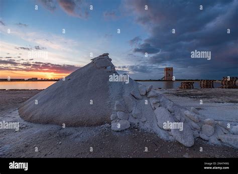 Trapani Salt Flats At Sunset Italy Stock Photo Alamy