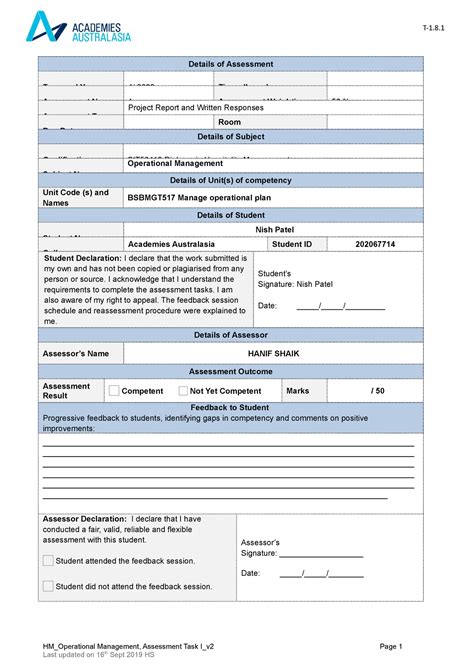 Hm Assessment I Operational Management V3 T4 2022 5 Details Of