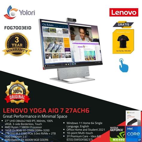 Jual Lenovo YOGA AIO 7 27ACH6 R7 5800H 16GB 1TB SSD 2TB AMD