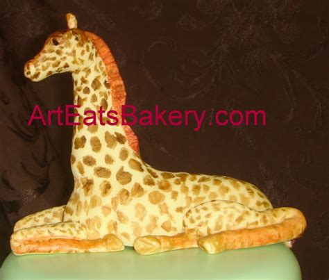 Custom Three Tier Jungle Theme Baby Shower Cake With Giraffe Topper