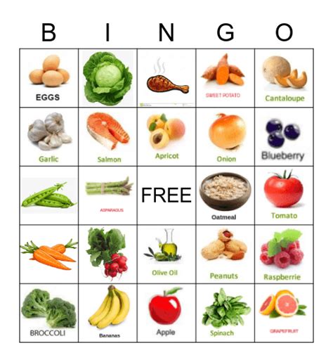 Healthy Foods Bingo Card