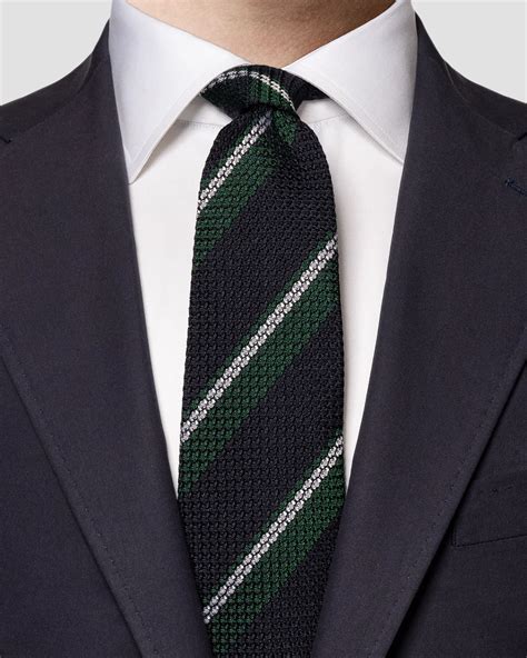 Dark Green Striped Grenadine Silk Tie Eton