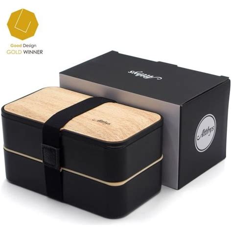 Atthys Lunch Box Bambou Noir Boite Bento Design Avec Couverts