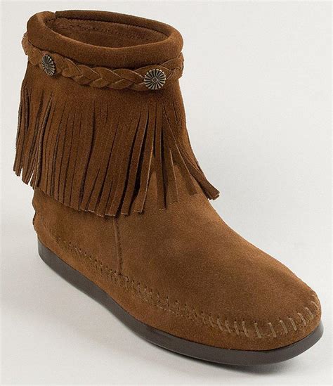 Minnetonka Concho Fringe Boots In Gray Lyst