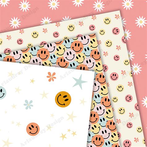 Retro Smiley Face Pattern Groofy Pattern Smile Face Backgrounds  Smileys Digital Paper 10