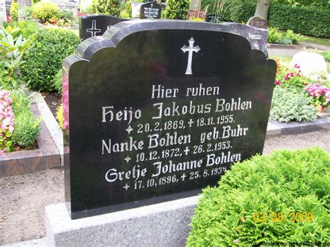 Grab Von Gretje Johanne Bohlen 17 10 1896 25 08 1934 Friedhof Timmel