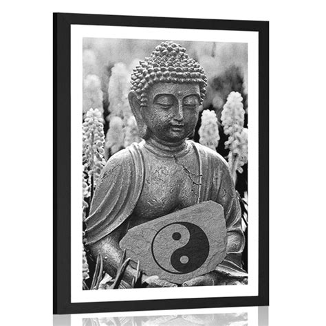 Poster mit Passepartout Yin und Yang Buddha in Schwarz Weiß Dovido de