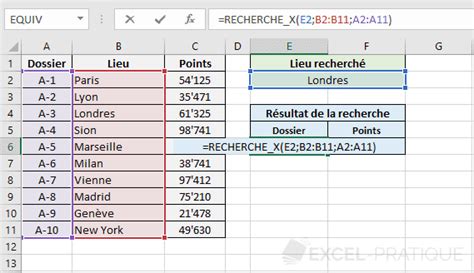 Fonction Excel RECHERCHE X