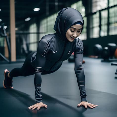 Una Mujer Musulmana Indonesia Que Lleva Un Hijab Y Usa Ropa Deportiva