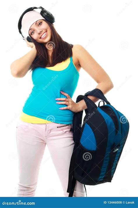 Menina Uma Mochila Foto De Stock Imagem De F Mea