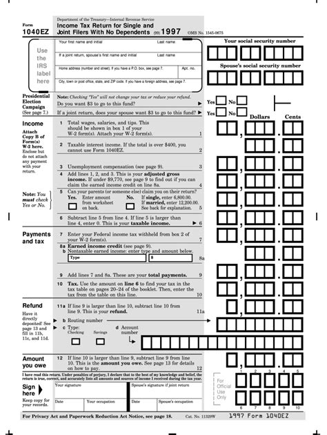 Irs Form 1040ez Printable