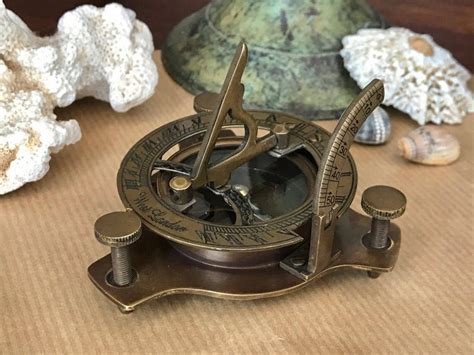 Antique Brass Sundial Compass Marine Boat T Pocket Sun Dial Etsy