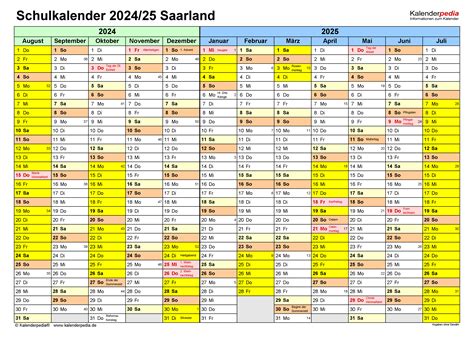 Schulkalender 20242025 Saarland Für Pdf