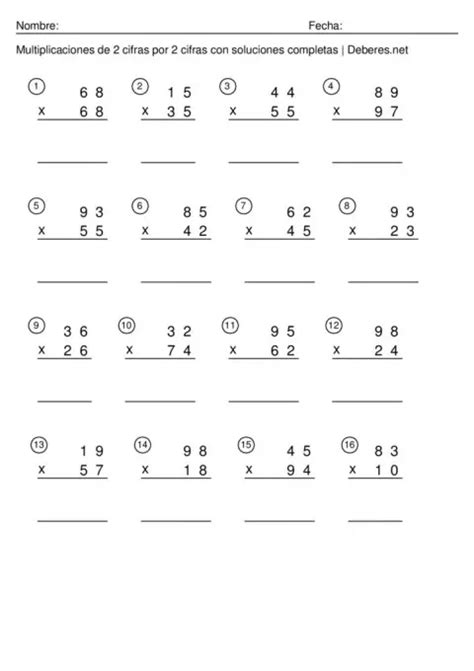 Multiplicaciones De Cifras En Pdf Para Imprimir