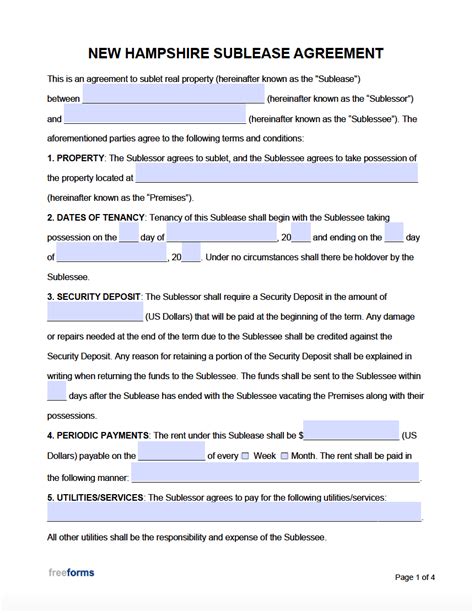 Free New Hampshire Rental Lease Agreement Templates Pdf Word