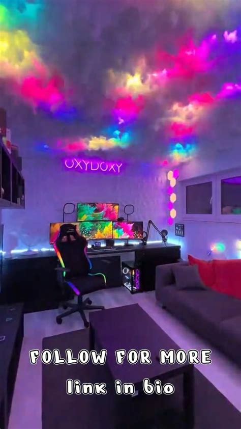 Colorful Gaming Setup With Rgb Ceiling And Decorations Gamingtipsbyali Game Room Design