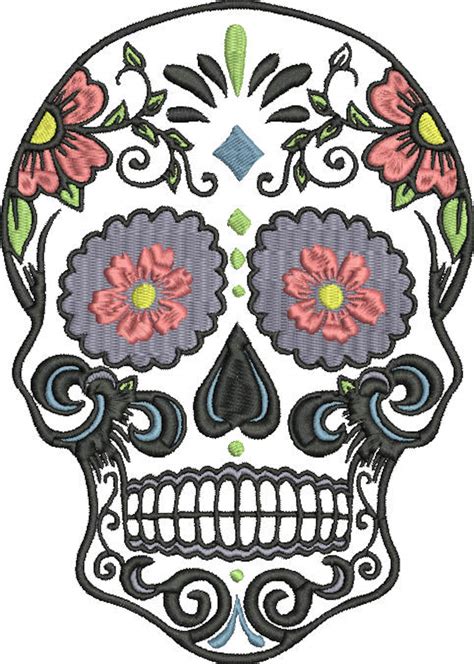 Sugar Skull No 3 Digitized Machine Embroidery Design Halloween Etsy