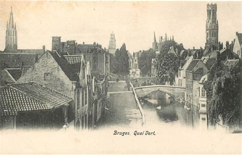 Brugge Belgium Bruges Quai Vert Birdseye View Vf Vintage