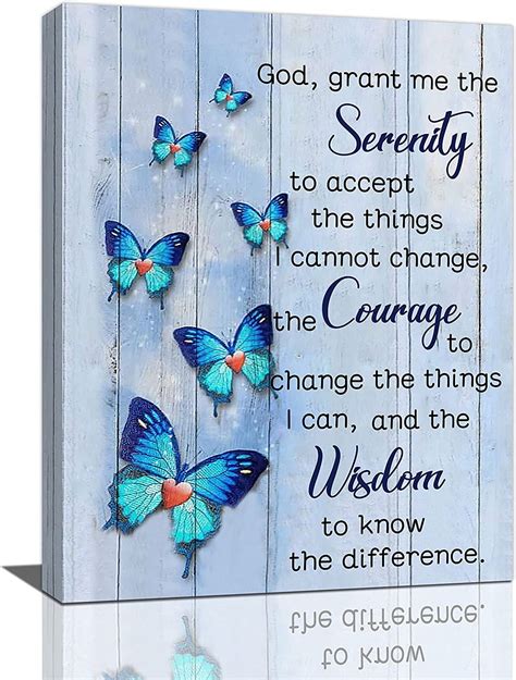 Christian Serenity Prayer Canvas Wall Art Religious Serenity Prayer Wall Decor Blue Butterfly