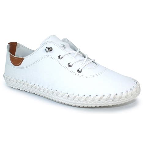 Lunar Womens St Ives White Leather Bungee Lace Plimsoll Trainers Fle030 Wt