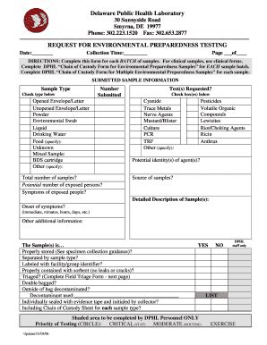 Fillable Online Dhss Delaware Delaware Public Health Laboratory REQUEST