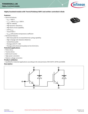 Infineon Fz R Kl B Igbt Module Data Sheet Manualzz