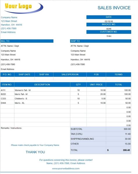 Free Invoice Template Excel Download And Print Invoice