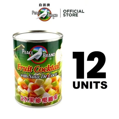 [12 Cans] Peace Brand Fruit Cocktail With Nata De Coco 850g X 12 Units 白鹤牌特选水果掺纤果 Lazada