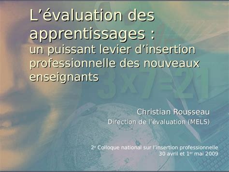 PPT Lévaluation des apprentissages un puissant levier dinsertion