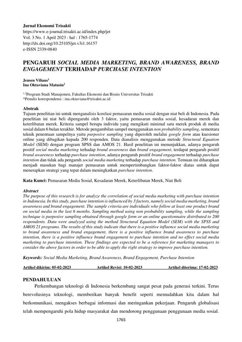 PDF PENGARUH SOCIAL MEDIA MARKETING BRAND AWARENESS BRAND