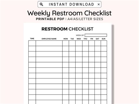 Weekly Bathroom Cleaning Chart With Employee Names Column Printable And