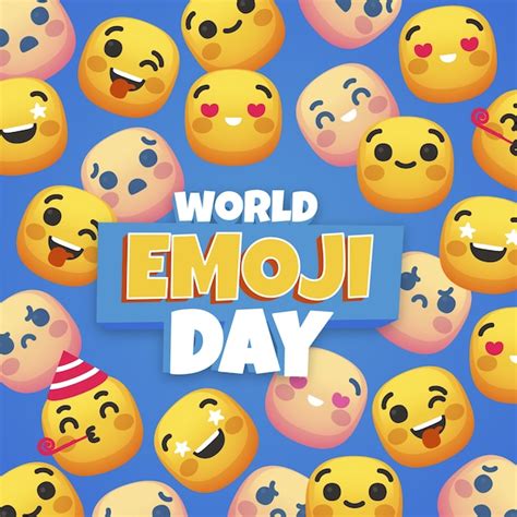 Fondo Plano Del D A Mundial Del Emoji Con Emoticonos Vector Premium