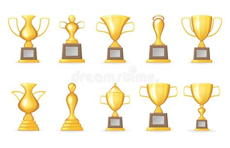 Prize Victory Award Realistic D Symbol Trophy Cup Icons Set Isolated