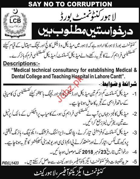 Lahore Cantonment Board Medical Officer Jobs 2018 2024 Job