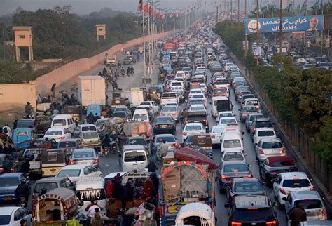 A View Of Massive Traffic Jam At Shahrah E Faisal In The Provincial