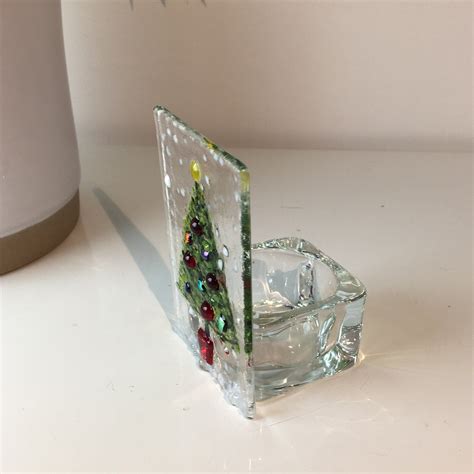 Mini Christmas Tree Tealight Holder Fused Glass Etsy