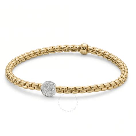 Fope Eka Tiny 18ct Yellow Gold Flexit Bracelet With Diamond Pave 736b