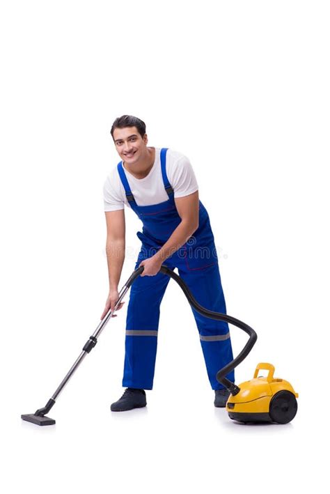 Man Cleaning White Carpet With Brush Stock Image Image Of House